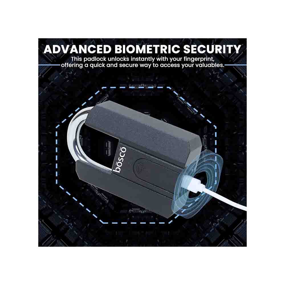Biometric Fingerprint Padlock – USB Rechargeable Smart Security Lock with Stainless Steel Shackle – Keyless Portable Lock for Gym, Locker, Fence, Cabinets & Outdoor Home Security (Black)