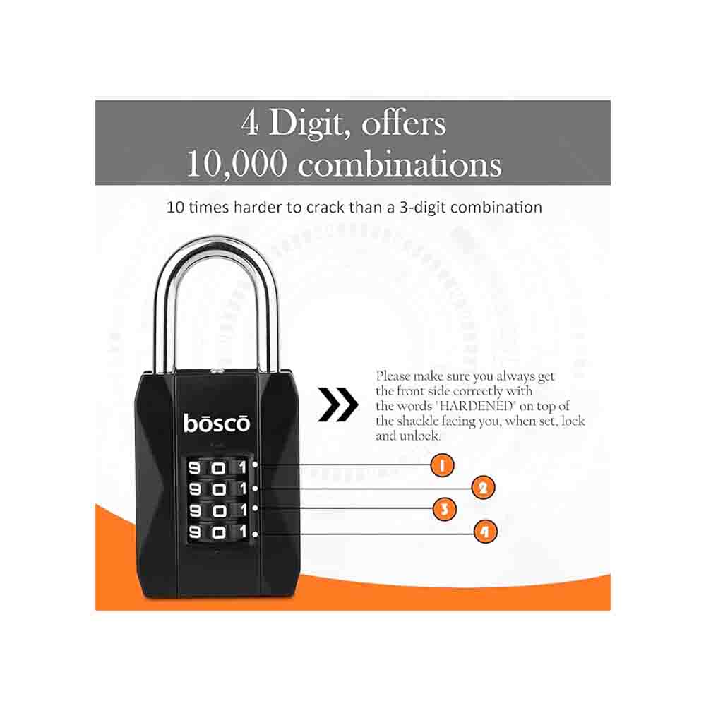 Heavy Duty Combination Padlock for Door, Gate, Gym Locker, Main Gate – Keyless Number Lock with Adjustable Shackle