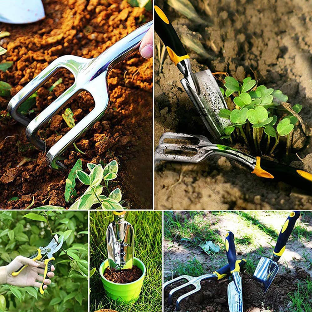 Greenkeeper Gardening Tool Kit – 5 Pcs Garden Tools Set with Hand Trowel, Hand Fork, Pruner Shears & Protective Gloves – Durable Gardening Tools for Home Garden