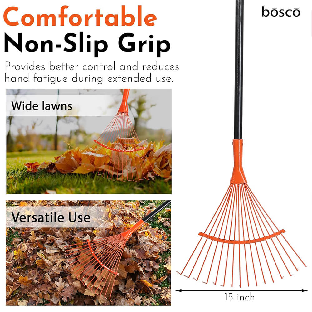 Heavy-Duty Garden Rake with Steel Teeth – 60 Inch Fixed Handle Non-Telescopic Leaf Rake for Lawn, Yard & Garden Cleanup – Durable Metal Construction, Rust-Resistant. Visit the BOSCO Store