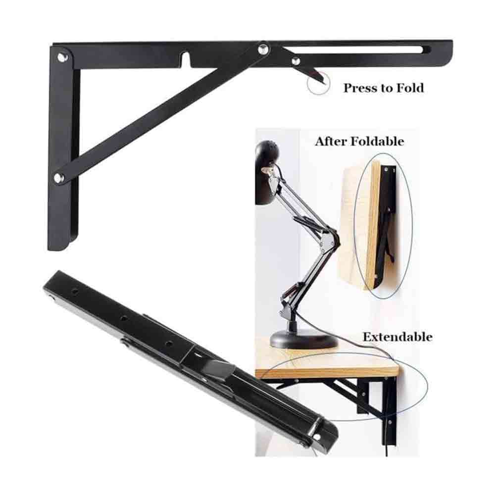 Heavy Duty Folding Shelf Brackets – 16 Inch Wall Mounted Collapsible Brackets for Workbench, Table, Shelf – Stainless Steel, Black Finish, 150–200 lbs Load Capacity – Space Saving Hinge Pair