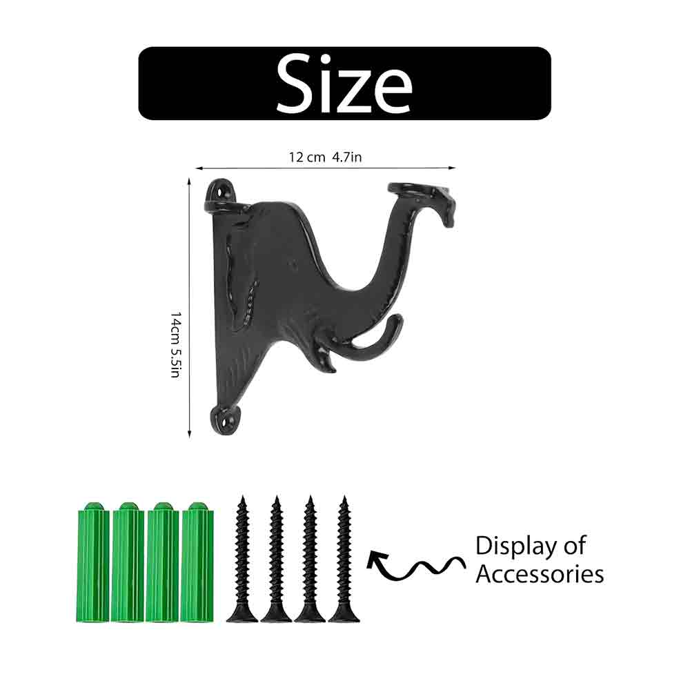 Designer Elephant Metal Wall Bracket Set of 2 – 4.5 x 5.5 Inch Iron Multipurpose L Brackets with Fittings – Black Wall Hooks for Hanging Pots, Shelves, Keys, Coats, Decor – Indoor