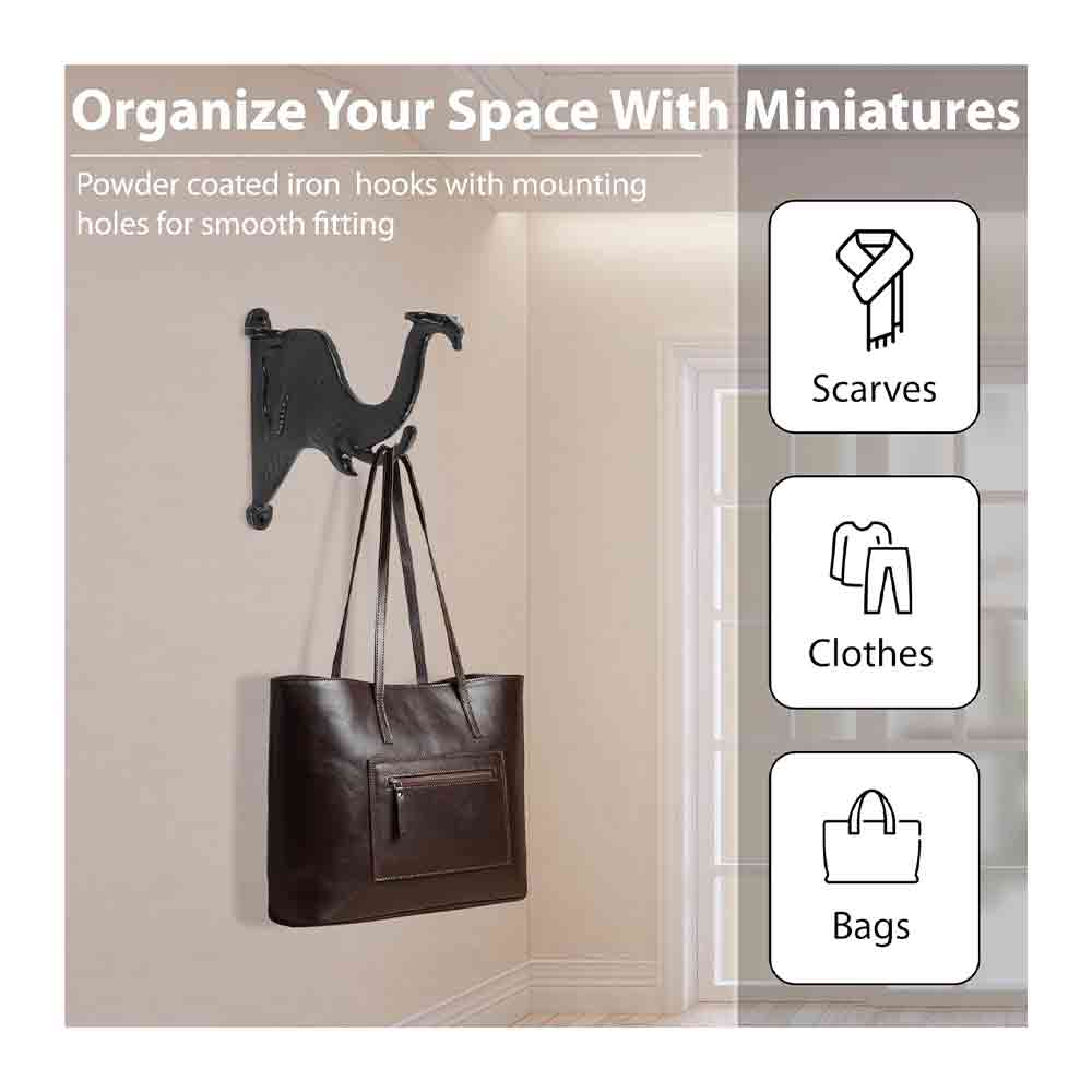 Designer Elephant Metal Wall Bracket Set of 2 – 4.5 x 5.5 Inch Iron Multipurpose L Brackets with Fittings – Black Wall Hooks for Hanging Pots, Shelves, Keys, Coats, Decor – Indoor