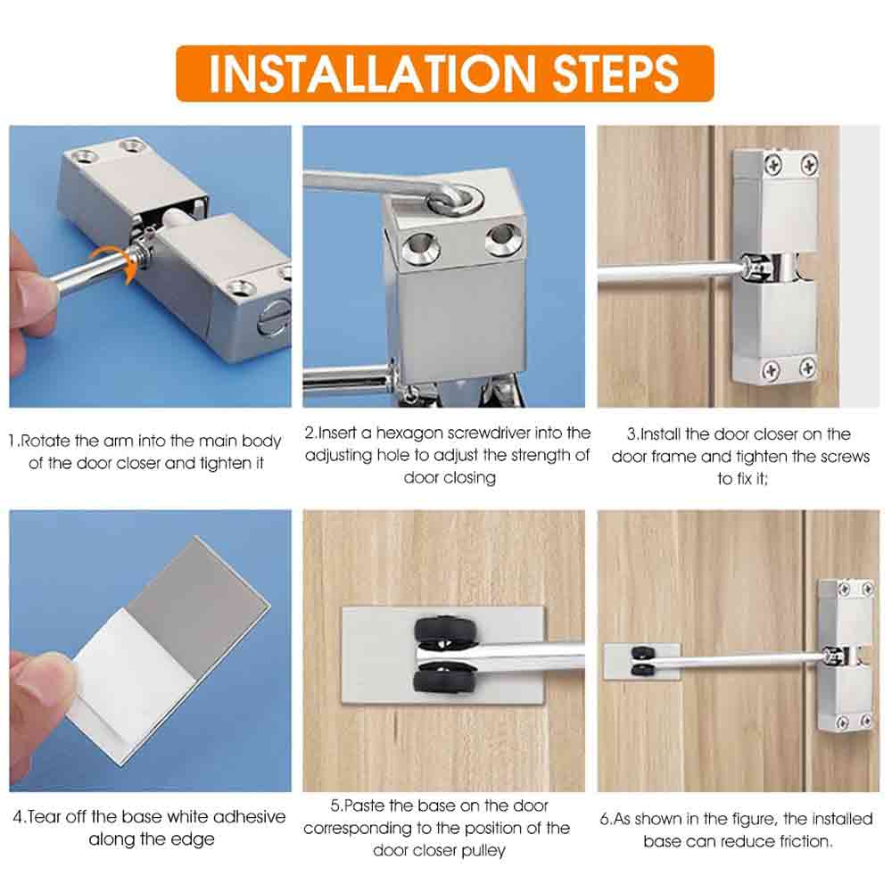 Adjustable Automatic Door Closer for Wooden, Metal & Security Doors | Zinc Alloy Spring Hinge Closer with Silent Operation | Supports Up to 30 Kg | Stainless Steel Finish