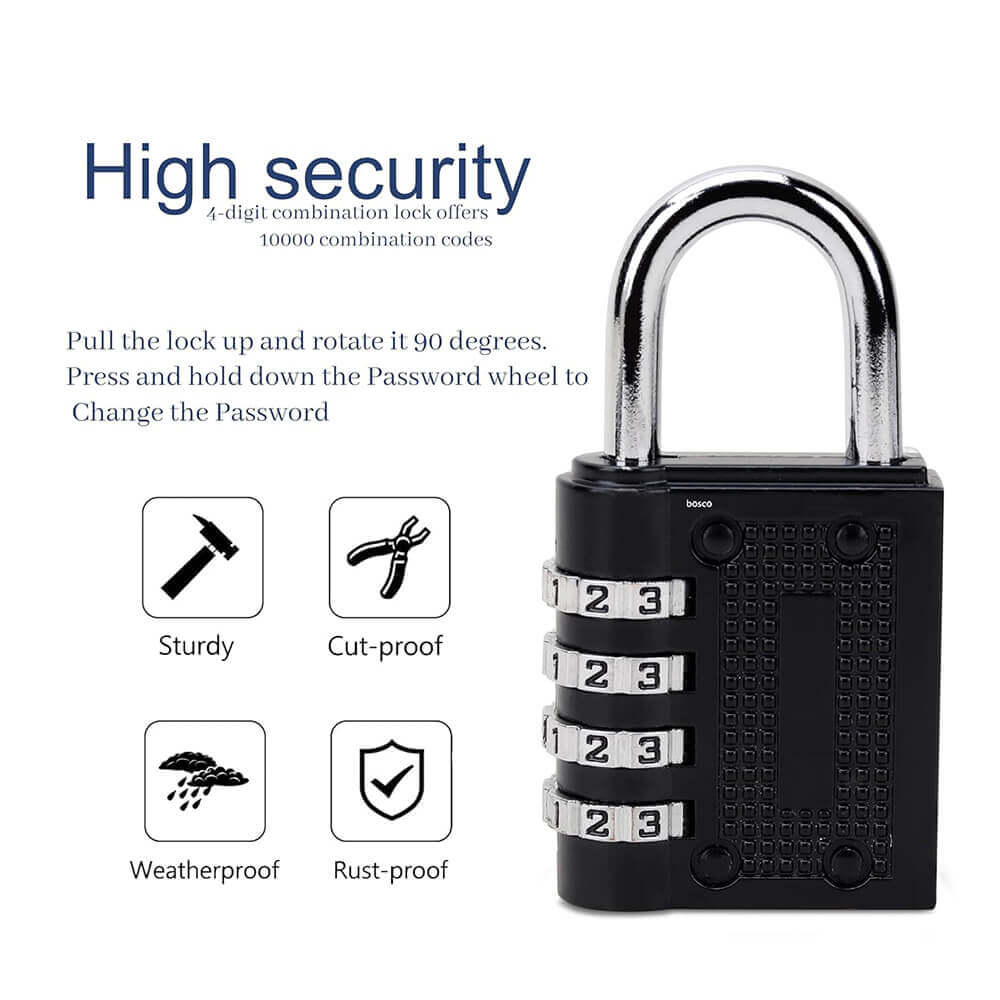4-Digit Combination Number Lock – Anti-Theft Metal Padlock for Travel Bags, Luggage, Tool Boxes, Gym Lockers, School Lockers, Doors & Cabinets – Resettable PIN Lock, Multicolour, Set of 1