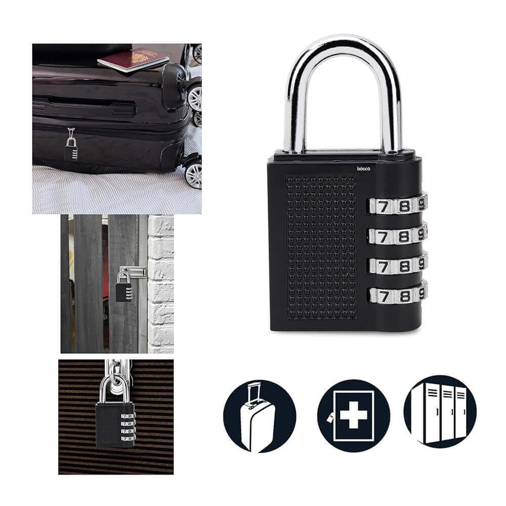 4-Digit Combination Number Lock – Anti-Theft Metal Padlock for Travel Bags, Luggage, Tool Boxes, Gym Lockers, School Lockers, Doors & Cabinets – Resettable PIN Lock, Multicolour, Set of 1