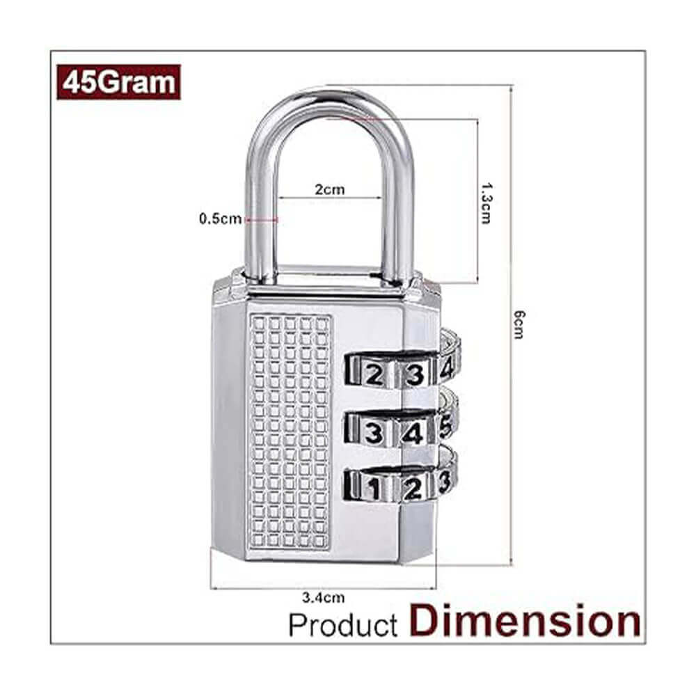 3-Digit Combination Lock – Portable Anti-Theft Zinc Alloy Padlock with Resettable PIN for Backpacks, Luggage, Toolboxes, Briefcases, Zippers & Travel Security (Silver, Set of 1)
