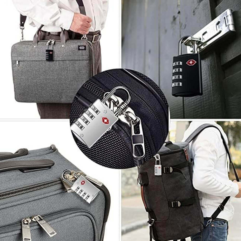 Set of 2 TSA Approved 4-Digit Metal Combination Locks for Travel | Heavy-Duty Silver Luggage Locks for Suitcases, Backpacks, Gym Bags & Lockers | Easy Reset Password Padlocks