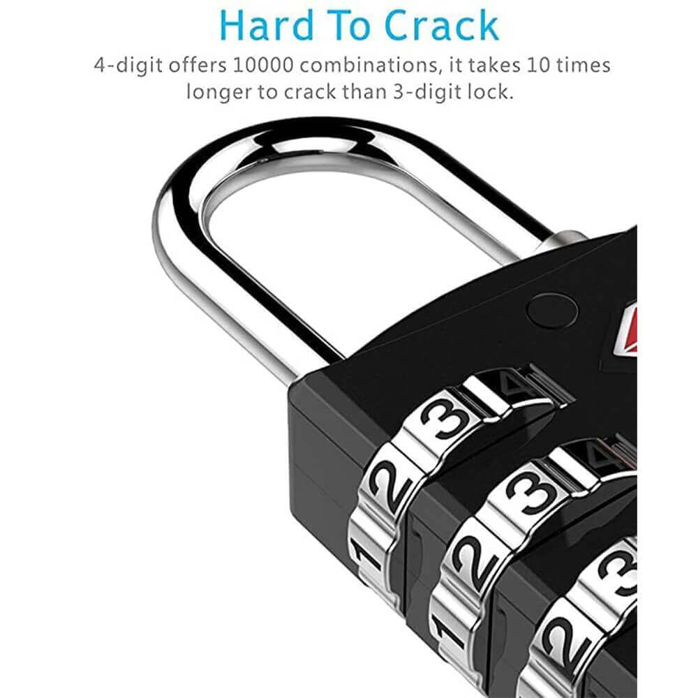 Set of 2 TSA Approved 4-Digit Metal Combination Locks for Travel | Heavy-Duty Silver Luggage Locks for Suitcases, Backpacks, Gym Bags & Lockers | Easy Reset Password Padlocks