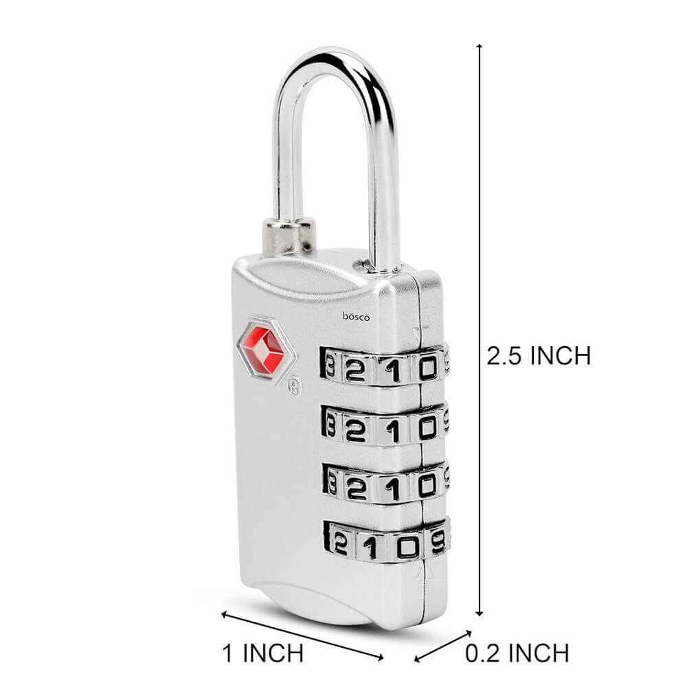 Set of 2 TSA Approved 4-Digit Metal Combination Locks for Travel | Heavy-Duty Silver Luggage Locks for Suitcases, Backpacks, Gym Bags & Lockers | Easy Reset Password Padlocks
