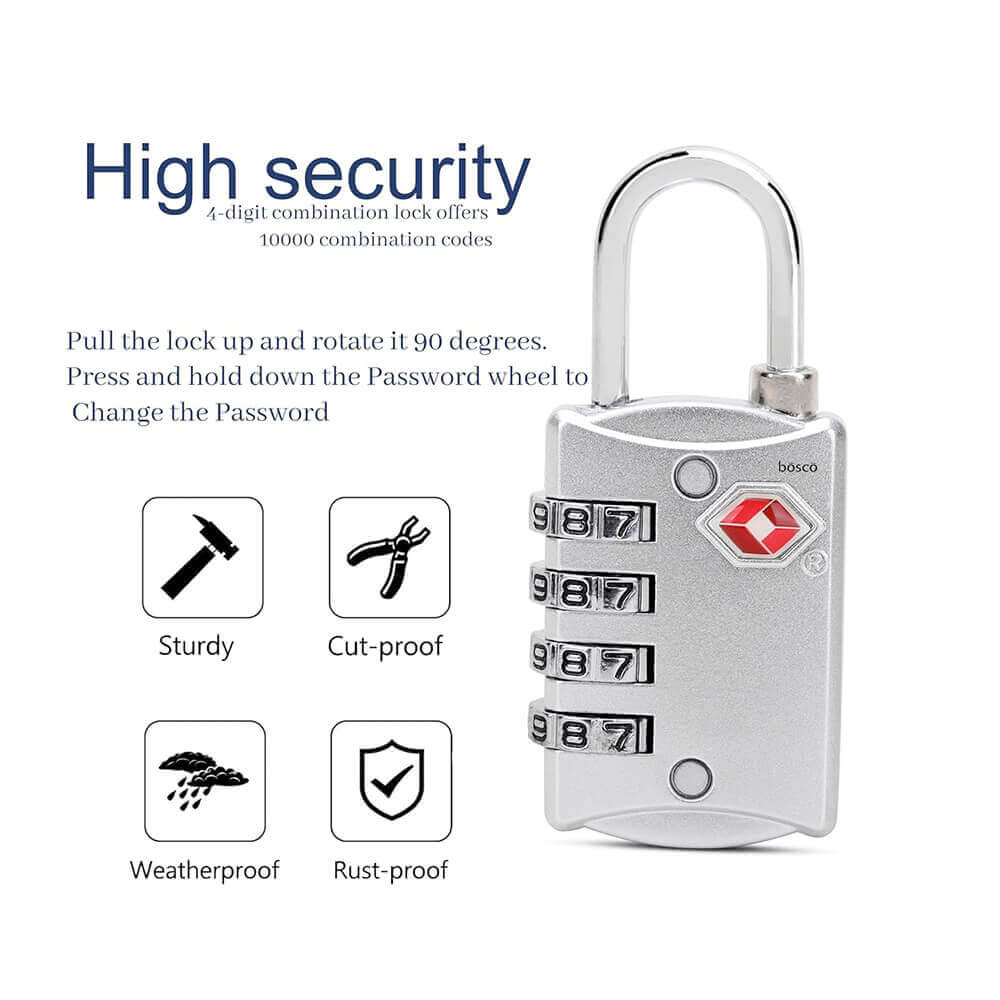 Set of 2 TSA Approved 4-Digit Metal Combination Locks for Travel | Heavy-Duty Silver Luggage Locks for Suitcases, Backpacks, Gym Bags & Lockers | Easy Reset Password Padlocks
