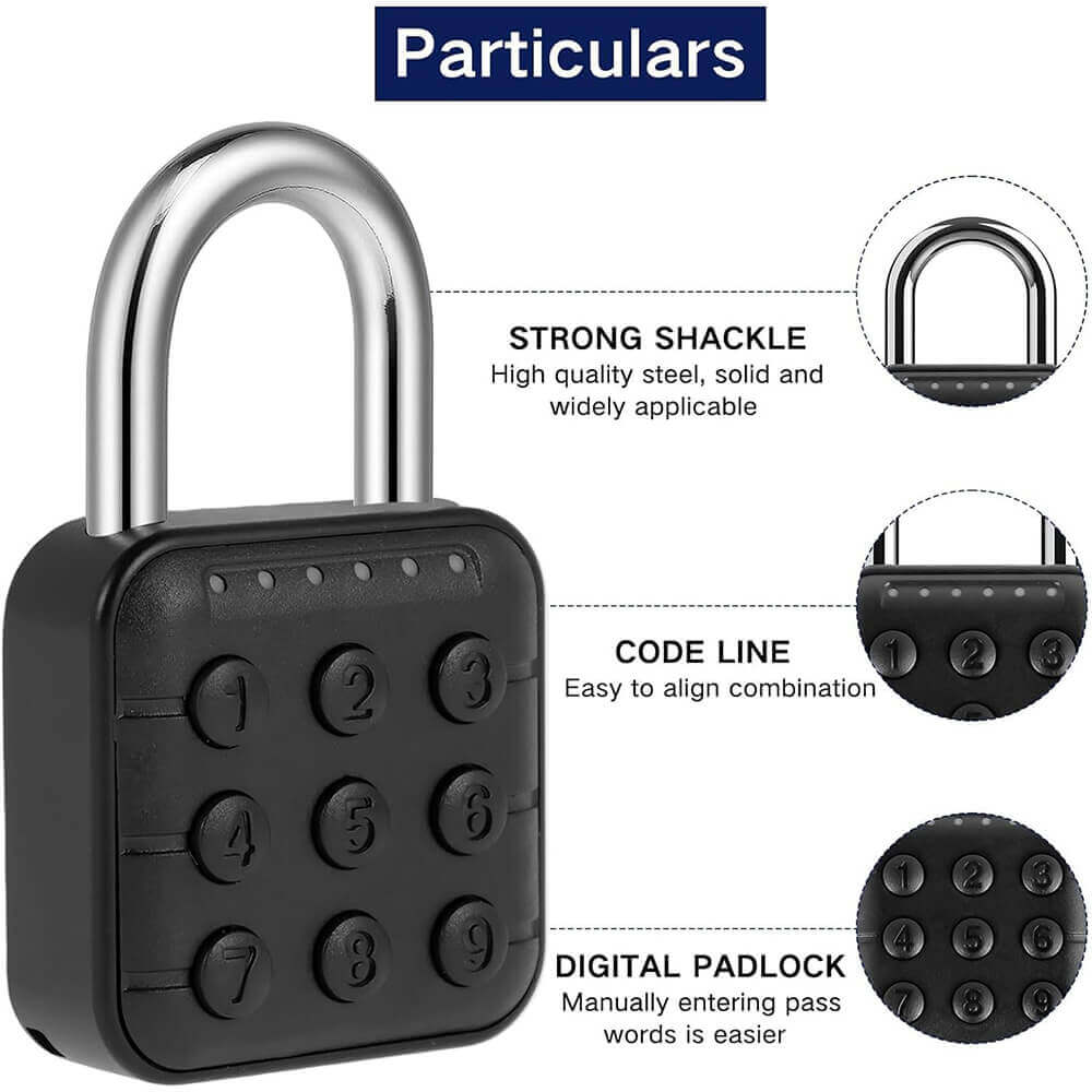 6-Digit Passcode Combination Padlock | Smart Password Security for Luggage, Suitcase, Locker, Home & Office | IP67 Waterproof, Durable Travel Padlock (Black)
