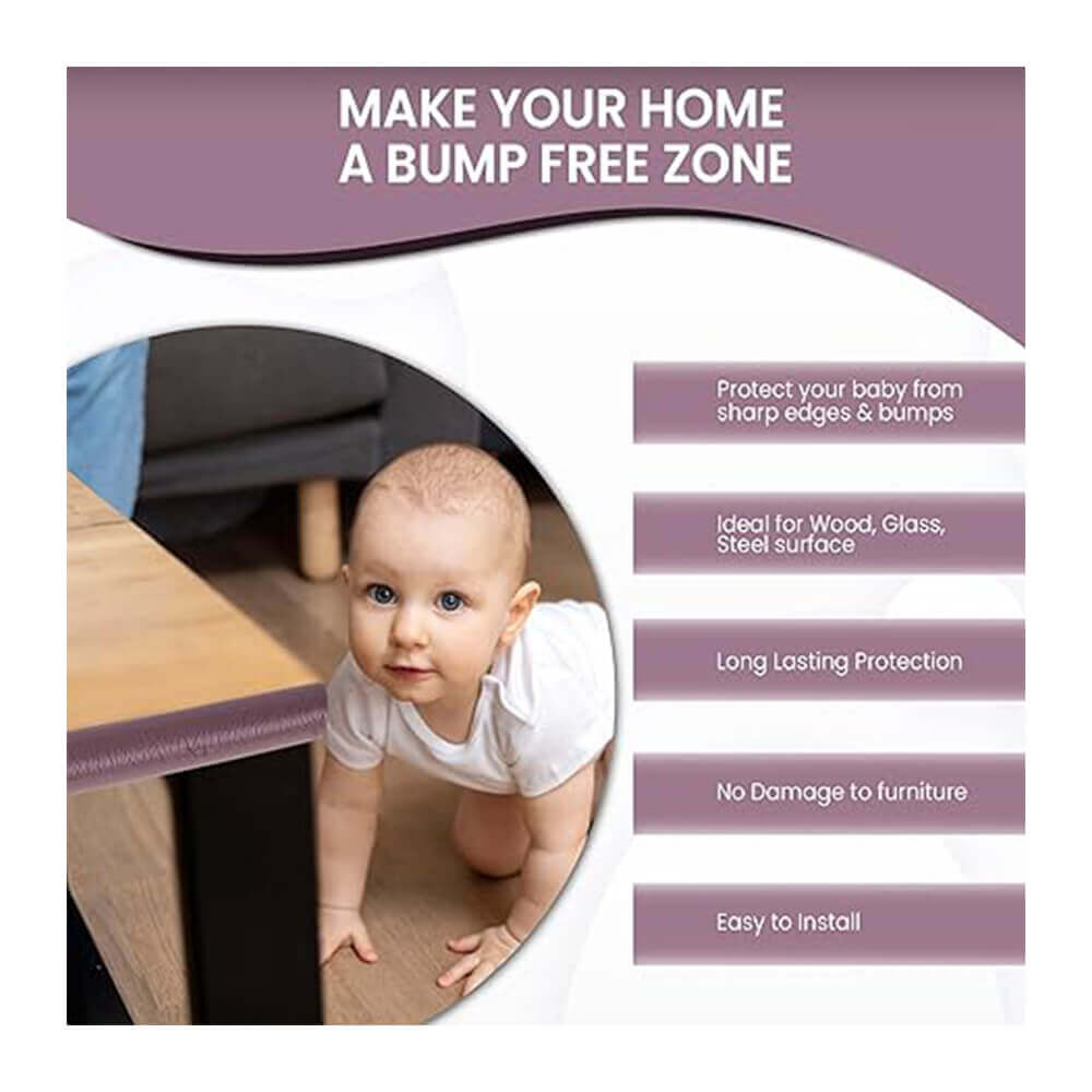 Baby Proofing Edge Guard for Furniture – 12mm Thick, 2 Meter Long (Brown, Pack of 1) -Soft EVA Foam Cushion Strip with Strong Adhesive for Bed, Table, etc– Child Safety Certified.