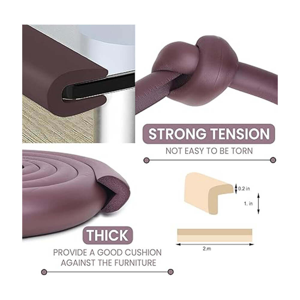 Baby Proofing Edge Guard for Furniture – 12mm Thick, 2 Meter Long (Brown, Pack of 1) -Soft EVA Foam Cushion Strip with Strong Adhesive for Bed, Table, etc– Child Safety Certified.
