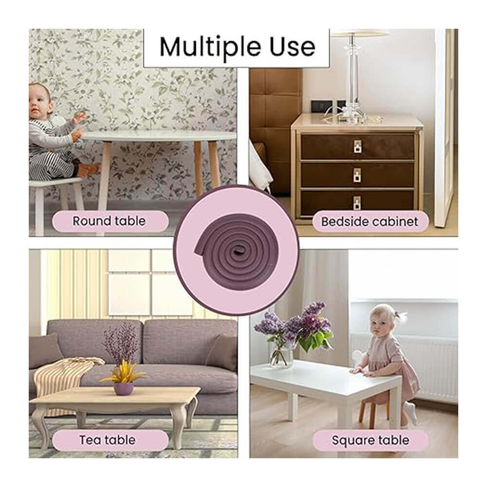 Baby Proofing Edge Guard for Furniture – 12mm Thick, 2 Meter Long (Brown, Pack of 1) -Soft EVA Foam Cushion Strip with Strong Adhesive for Bed, Table, etc– Child Safety Certified.