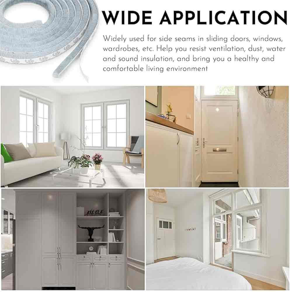 Weather Stripping Brush for Sliding Windows/Doors Frame Side,Pile Self Adhesive Weatherstrip Seal Strip Sealer Draft Stoppers (16.5ft, (5m), Grey).