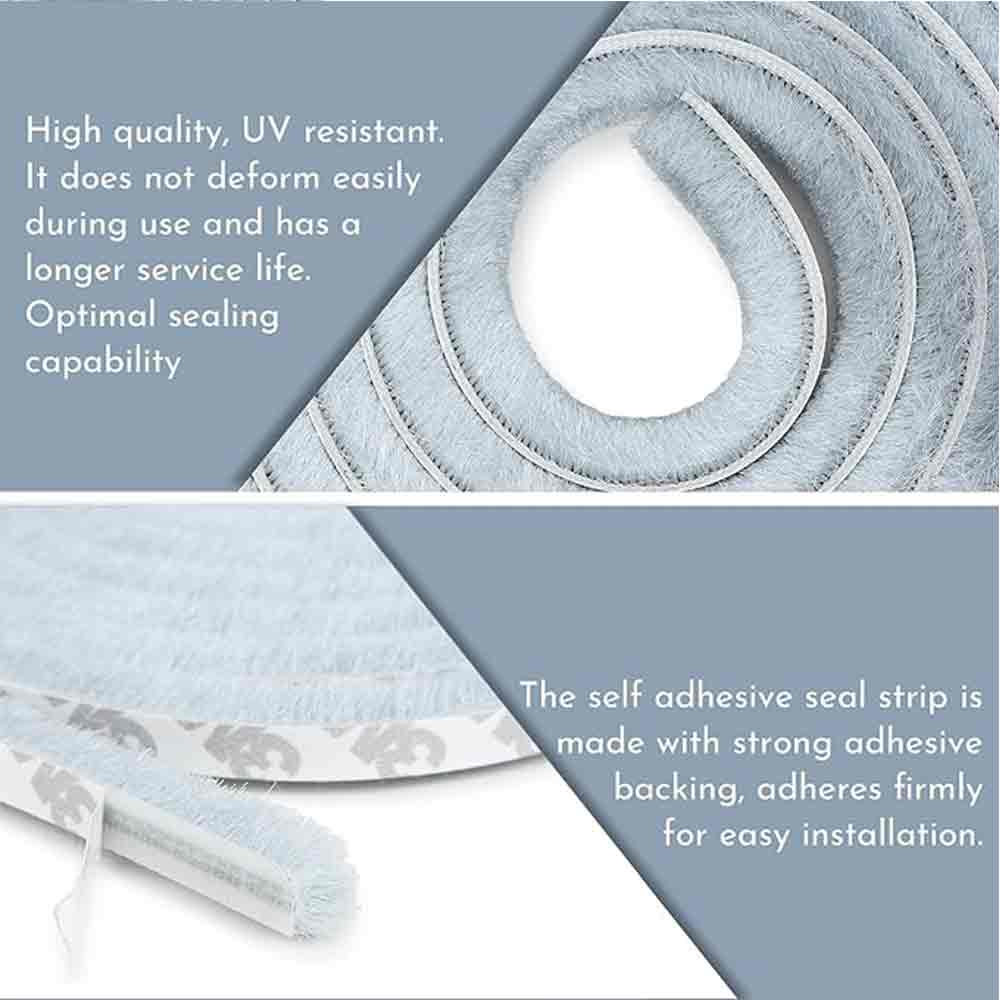 Weather Stripping Brush for Sliding Windows/Doors Frame Side,Pile Self Adhesive Weatherstrip Seal Strip Sealer Draft Stoppers (16.5ft, (5m), Grey).