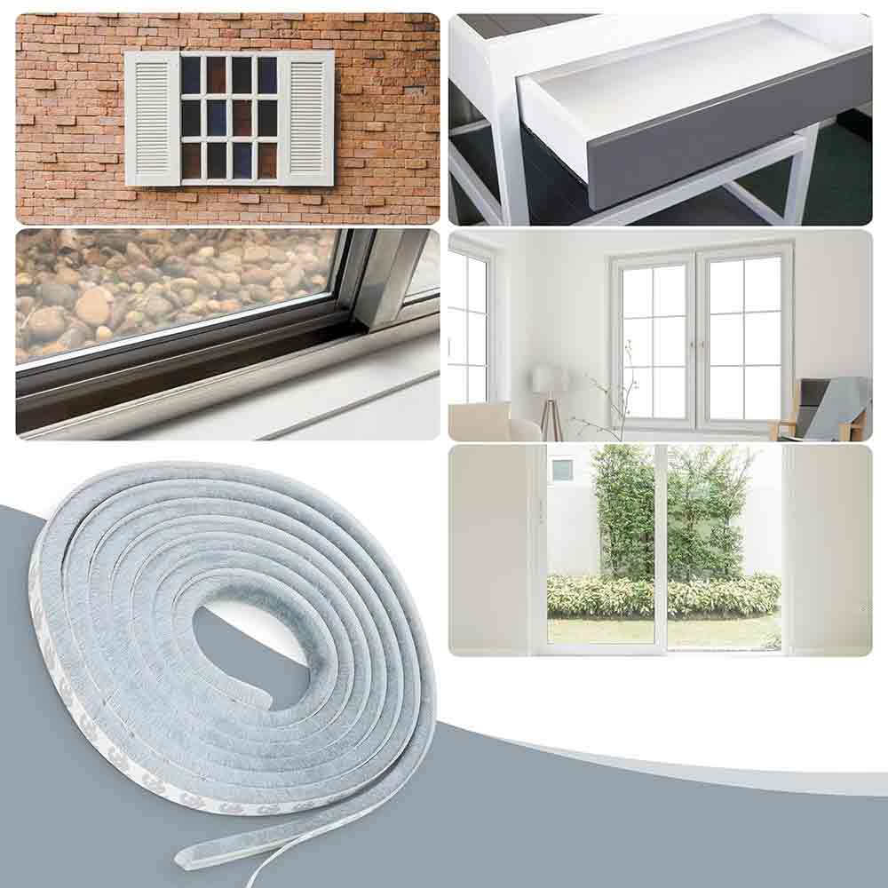 Weather Stripping Brush for Sliding Windows/Doors Frame Side,Pile Self Adhesive Weatherstrip Seal Strip Sealer Draft Stoppers (16.5ft, (5m), Grey).