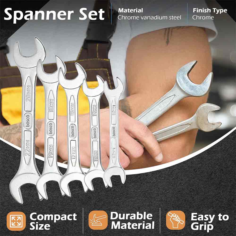 8-Piece Double Open-End Jaw Spanner Wrench Set |Carbon Steel with Chrome Plating & Satin Finish | Anti-Corrosion, Rust-Resistant, Ergonomic Spanners for Automotive, Plumbing, Home & DIY Repairs