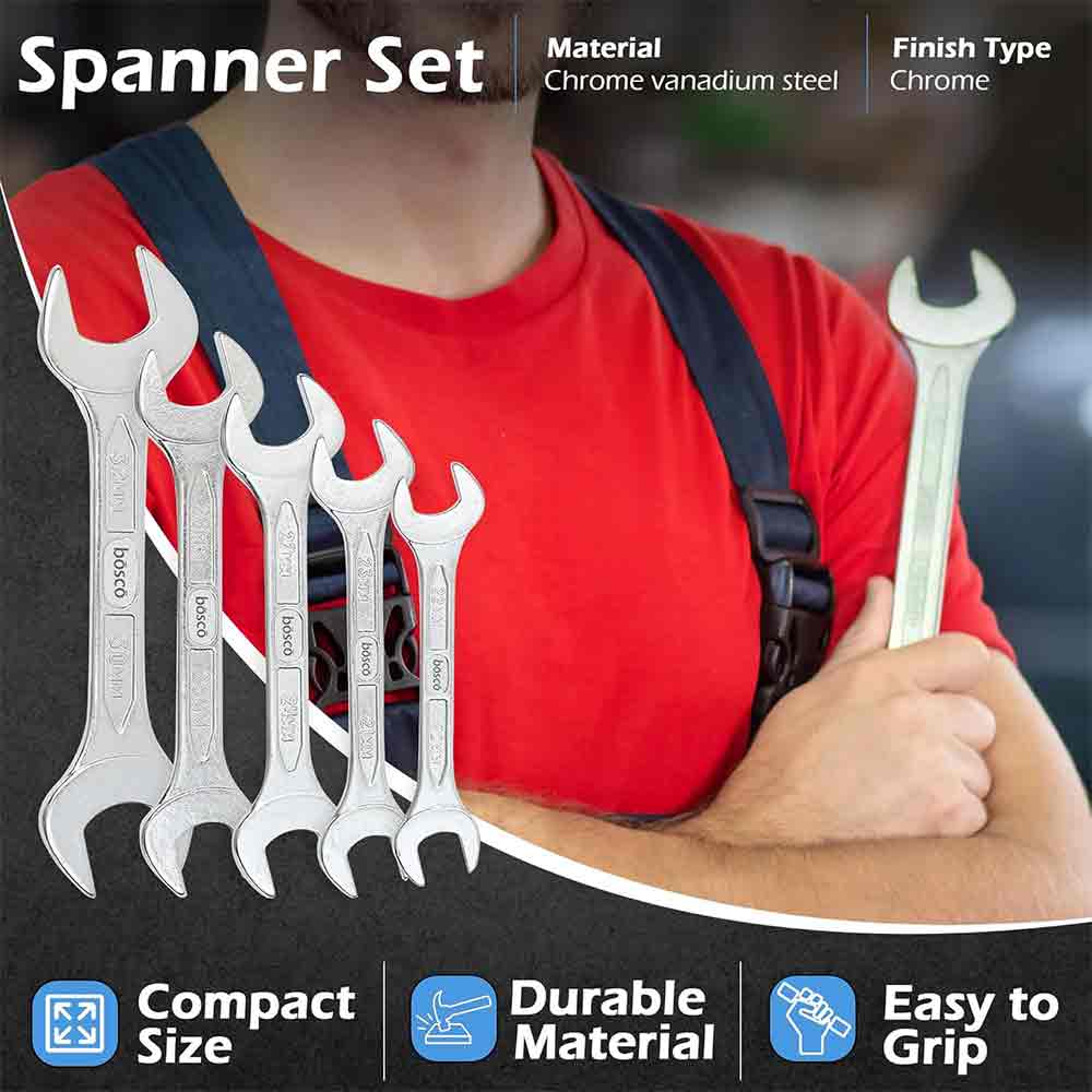 8-Piece Double Open-End Jaw Spanner Wrench Set |Carbon Steel with Chrome Plating & Satin Finish | Anti-Corrosion, Rust-Resistant, Ergonomic Spanners for Automotive, Plumbing, Home & DIY Repairs