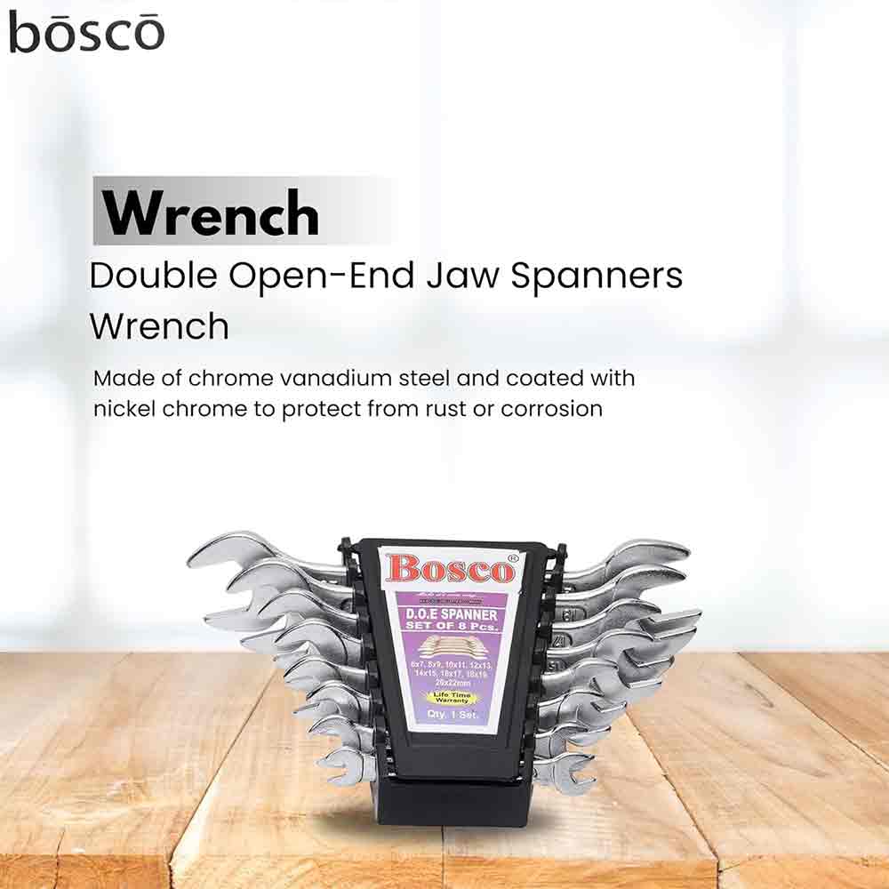 8-Piece Double Open-End Jaw Spanner Wrench Set |Carbon Steel with Chrome Plating & Satin Finish | Anti-Corrosion, Rust-Resistant, Ergonomic Spanners for Automotive, Plumbing, Home & DIY Repairs