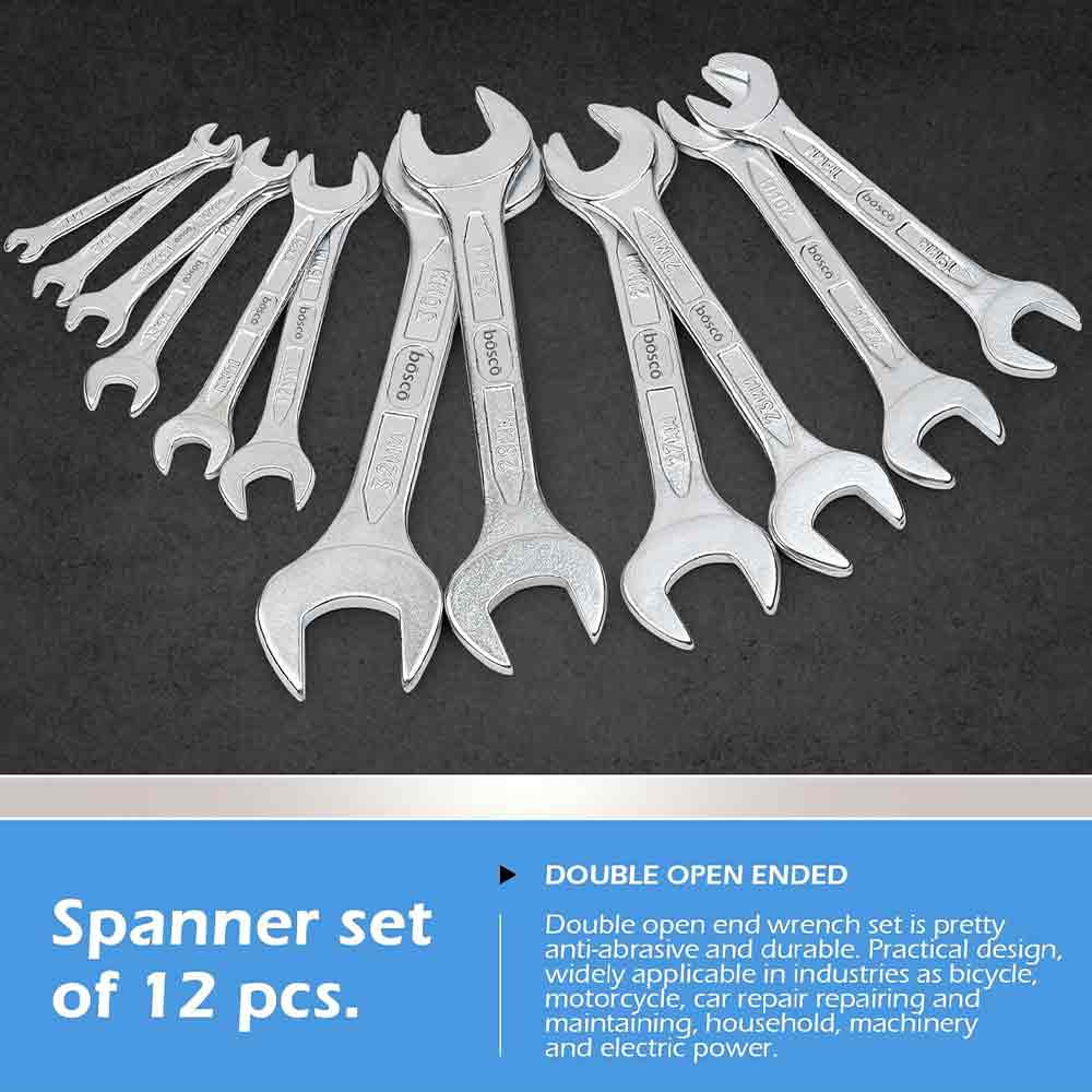 12-Piece Double Open-End Jaw Spanners Set | Forged Carbon Steel Wrench Kit with Chrome Plating & Satin Finish | Rust & Corrosion Resistant | Home, Garage, DIY & Professional Use