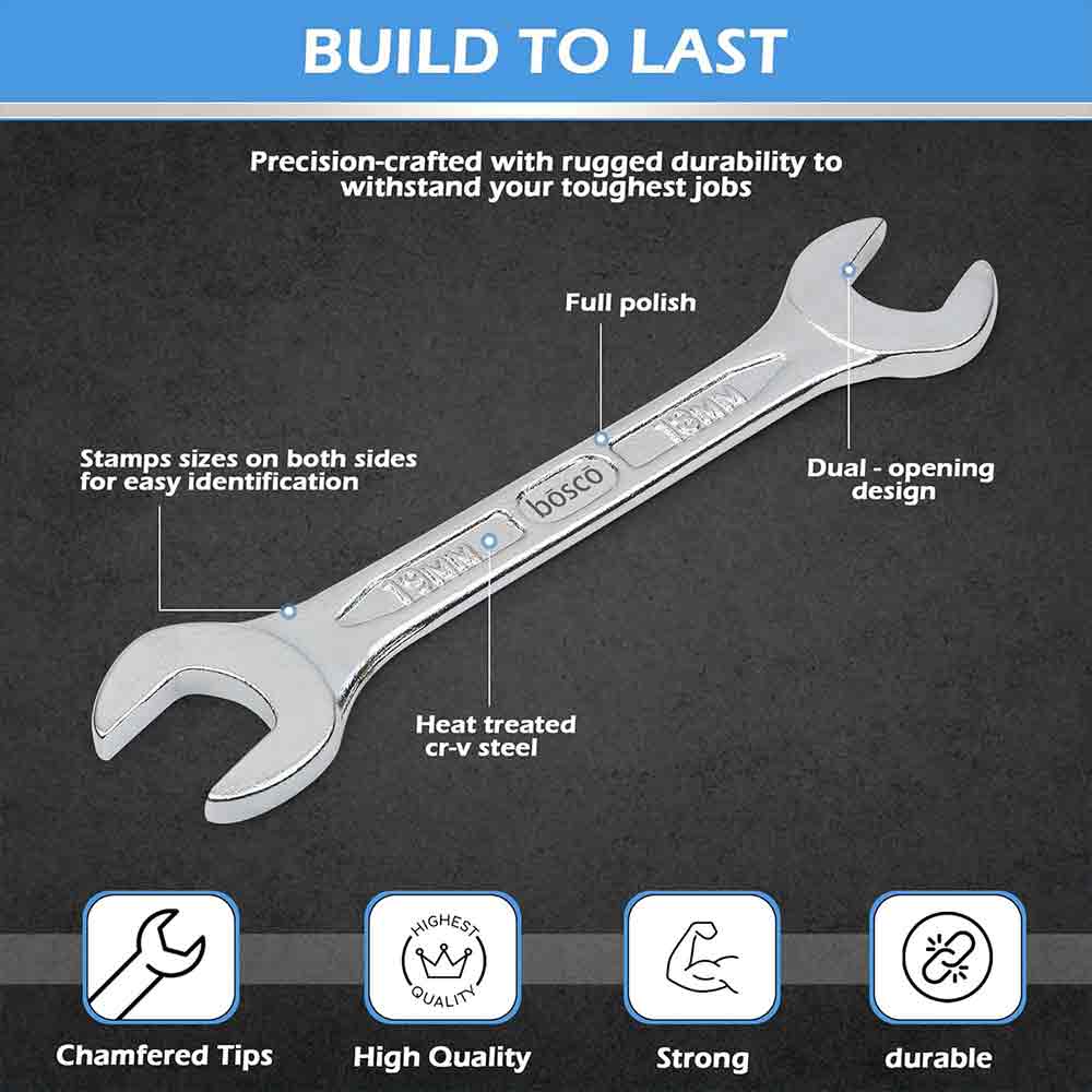 12-Piece Double Open-End Jaw Spanners Set | Forged Carbon Steel Wrench Kit with Chrome Plating & Satin Finish | Rust & Corrosion Resistant | Home, Garage, DIY & Professional Use