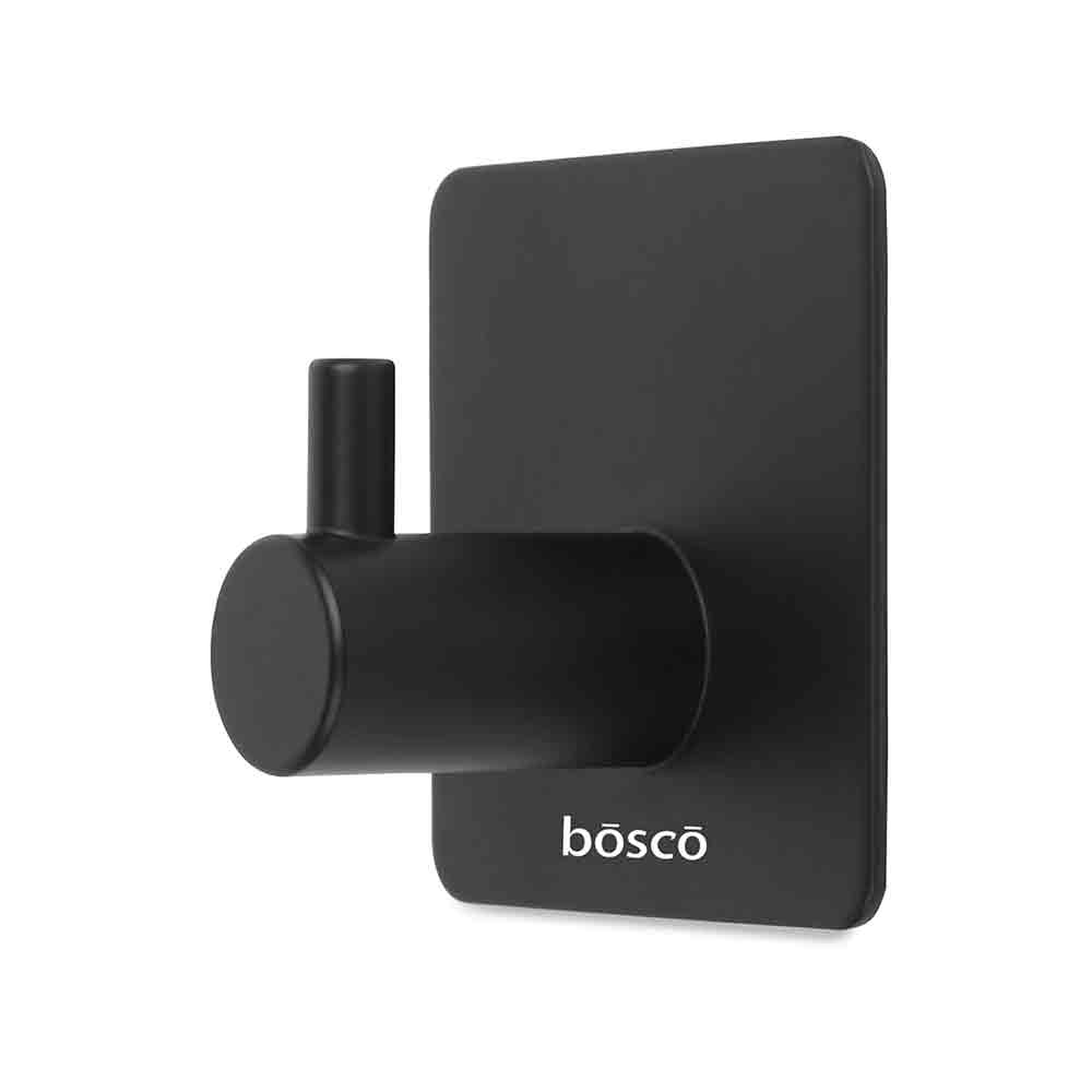 Pack of 4 Steel Self Adhesive Hooks for Wall | Heavy Duty Strong Sticker Hooks for Bathroom, Kitchen, Bedroom & Door | No Drill Wall Hooks – Holds Up to 3 kg – Black Finish