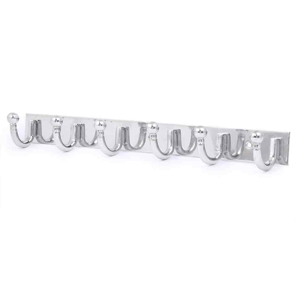Round Wall Hooks for Hanging Cloth and Towel Hangers for Wall Hook 6 PIN,Door Hangers,Hook Rail, Silver Finish Wall Hooks for Bathroom, Kitchen, Bedroom (Pack of 2_Silver)