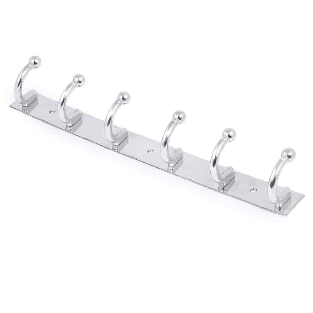 Round Wall Hooks for Hanging Cloth and Towel Hangers for Wall Hook 6 PIN,Door Hangers,Hook Rail, Silver Finish Wall Hooks for Bathroom, Kitchen, Bedroom (Pack of 2_Silver)