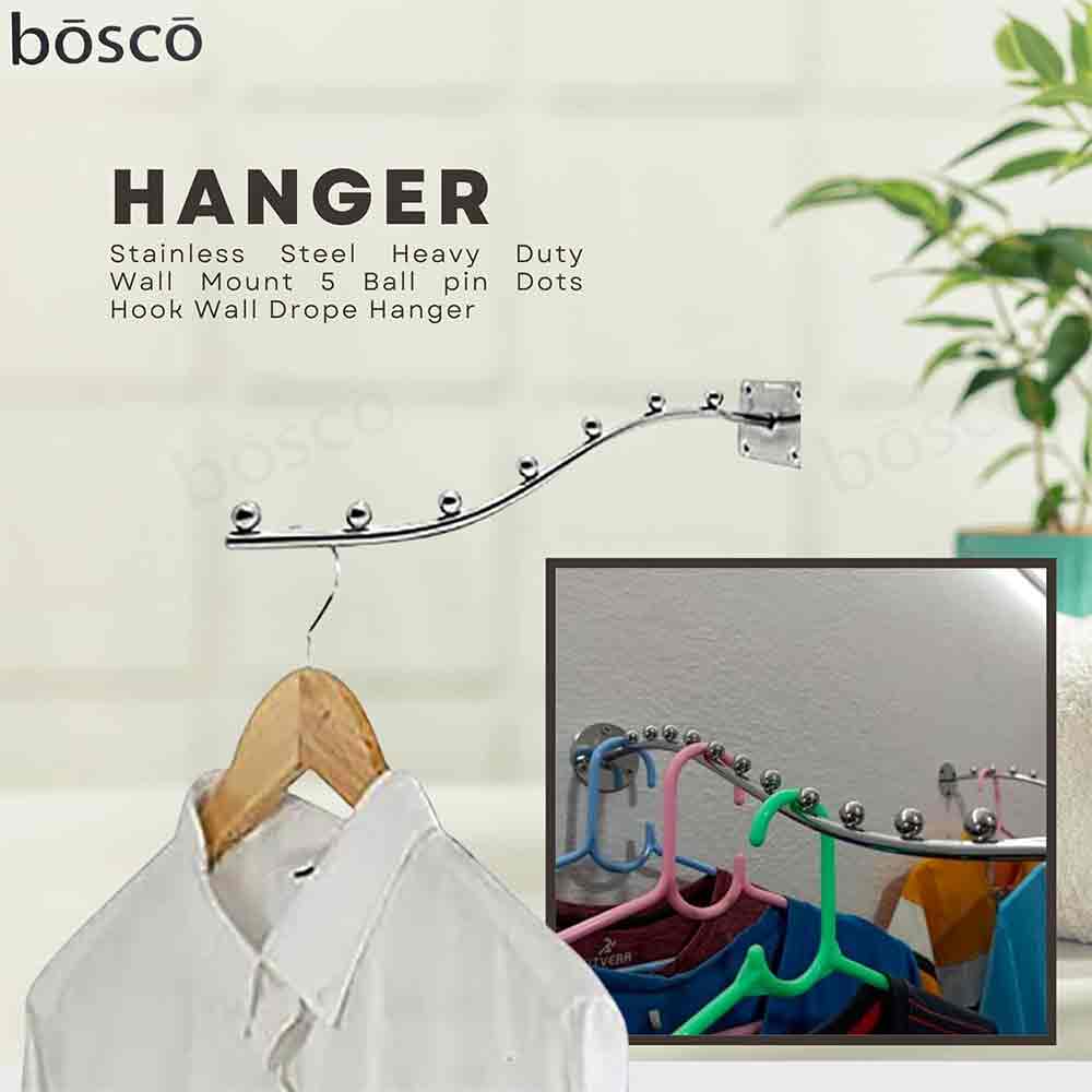 Beads Stainless Steel Heavy Duty Wall Mount Hook – 5 Ball Pin Dots Wall Drope Hanger with Hardware Fittings – Rustproof Multipurpose Organizer Rack for Home, Shop & Hotel – Pack of 2 (Steel)