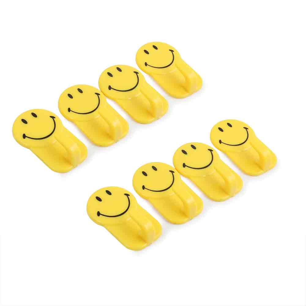 Self Adhesive Smiley Hook Hooks for Wall Without Drilling, Waterproof Stick on Adhesive Stronger Plastic Wall Hooks Hangers for Hanging Robe, Coat, Towel, Keys, Bags, Lights, Calendars - 6pcs