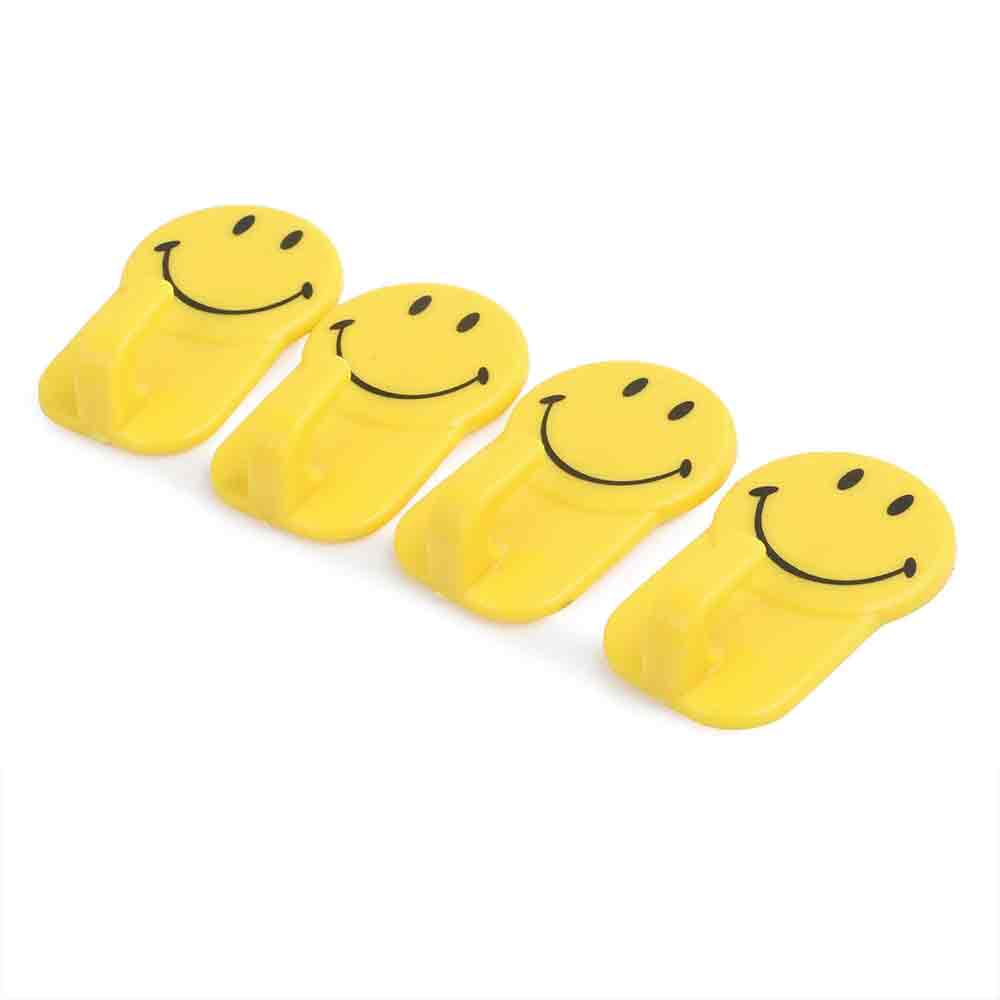 Self Adhesive Smiley Hook Hooks for Wall Without Drilling, Waterproof Stick on Adhesive Stronger Plastic Wall Hooks Hangers for Hanging Robe, Coat, Towel, Keys, Bags, Lights, Calendars - 6pcs