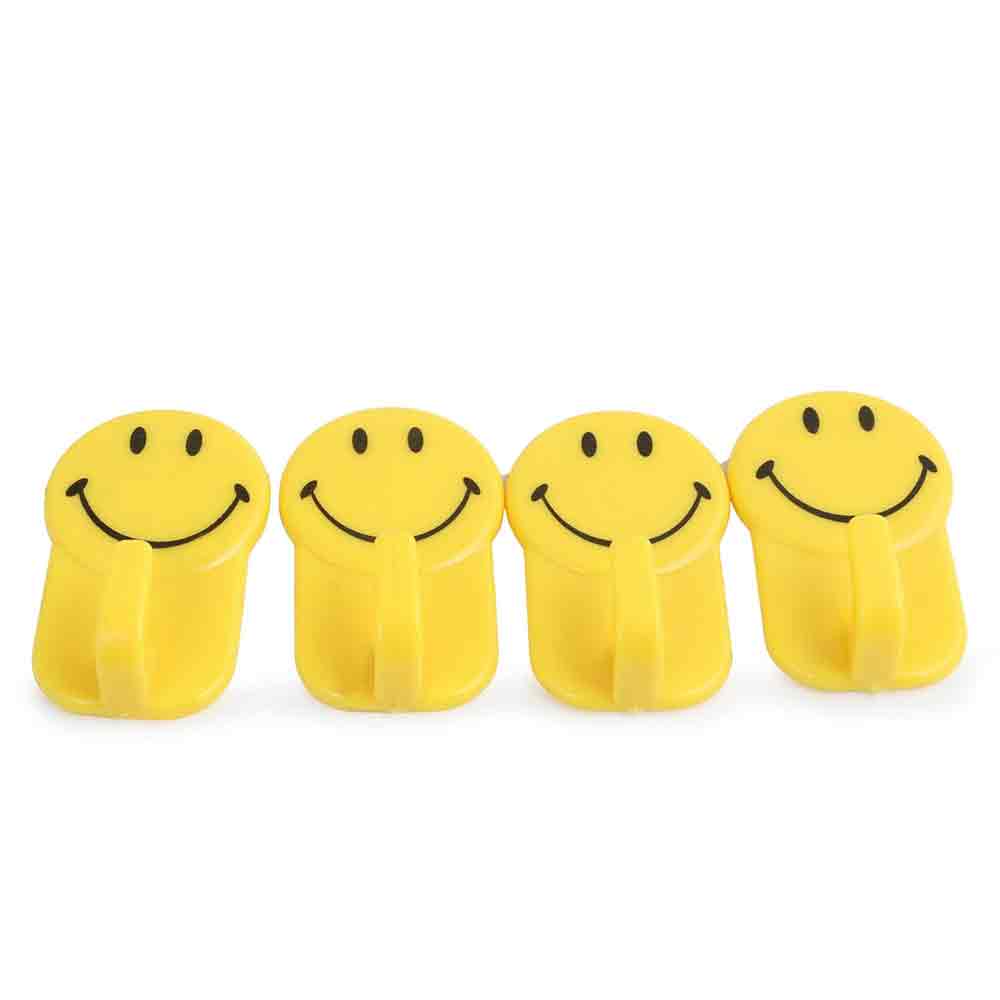 Self Adhesive Smiley Hook Hooks for Wall Without Drilling, Waterproof Stick on Adhesive Stronger Plastic Wall Hooks Hangers for Hanging Robe, Coat, Towel, Keys, Bags, Lights, Calendars - 6pcs