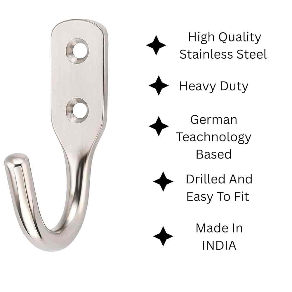 BOSCO Stainless Steel Unbreakable J Type Hook Bathroom Hooks Cloth Hanger Wall Hook Door