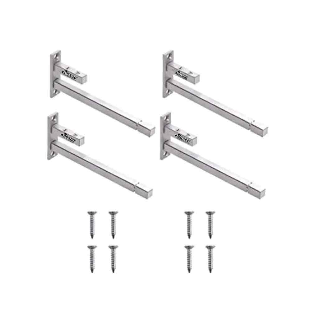 Adjustable Stainless Steel F Type Glass Shelf Bracket Square| Customize Your Space with Adjustable Stainless Steel F Type Glass Shelf Bracket Square- 6 Inches- Pack of 6 (10mm)