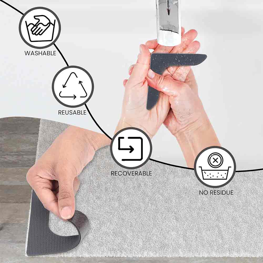 Gripper Stopper Rug Pads – Pack of 4 Multicolor Washable Silicone Anti-Skid Carpet Pads for Corners – Strong Suction Rug Holder for Mats & Carpets-and Home, Office & Bathroom – 6"x4" Triangle