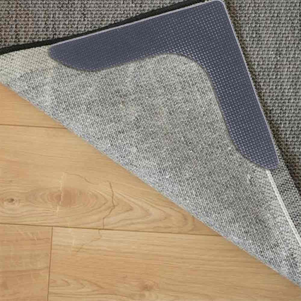Gripper Stopper Rug Pads – Pack of 4 Multicolor Washable Silicone Anti-Skid Carpet Pads for Corners – Strong Suction Rug Holder for Mats & Carpets-and Home, Office & Bathroom – 6"x4" Triangle