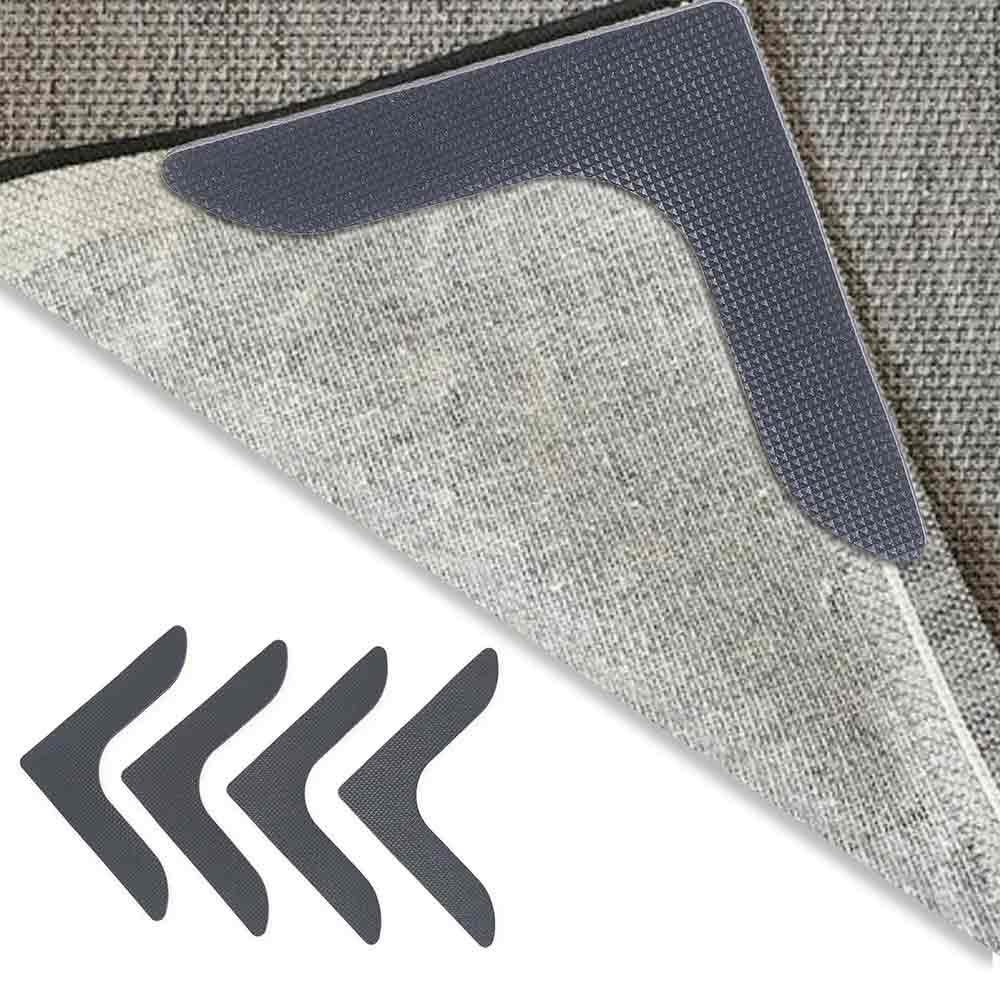 Gripper Stopper Rug Pads – Pack of 4 Multicolor Washable Silicone Anti-Skid Carpet Pads for Corners – Strong Suction Rug Holder for Mats & Carpets-and Home, Office & Bathroom – 6"x4" Triangle
