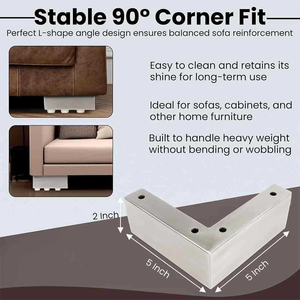 Hardware Matte Finish Steel L-Shape Sofa Leg | Heavy Steel Furniture Leg Set of 4 | 5-Inch Length, 2-Inch Height | Modern Replacement Legs for Sofa, Chairs, Cabinets & Furniture (Matte Finish)
