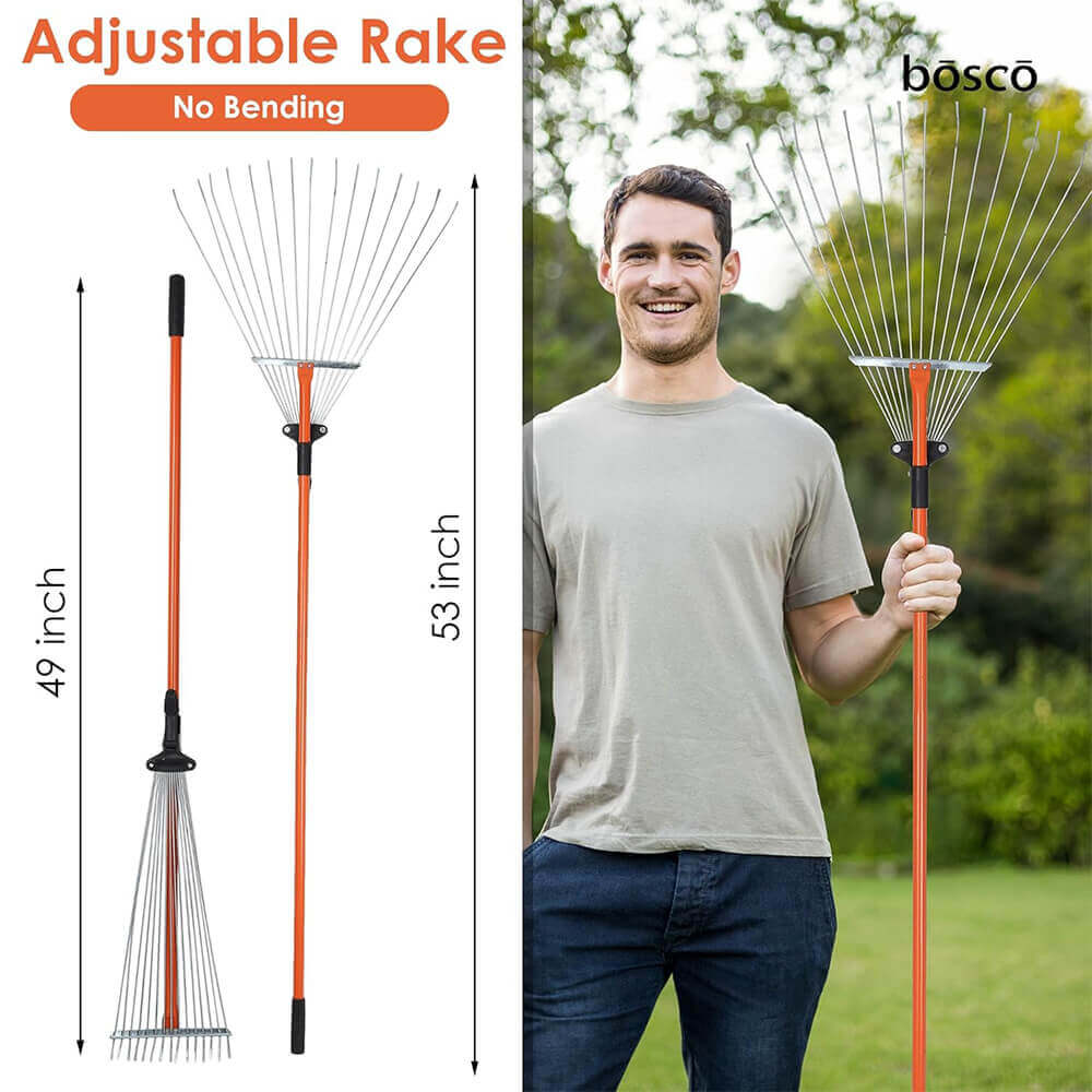 Telescopic Garden with Adjustable Handle (49 to 64 Inch) | Heavy-Duty Alloy Steel Leaf Rake for Lawn, Yard & Garden Cleanup | Extendable Metal Rake for Leaves & Debris Removal