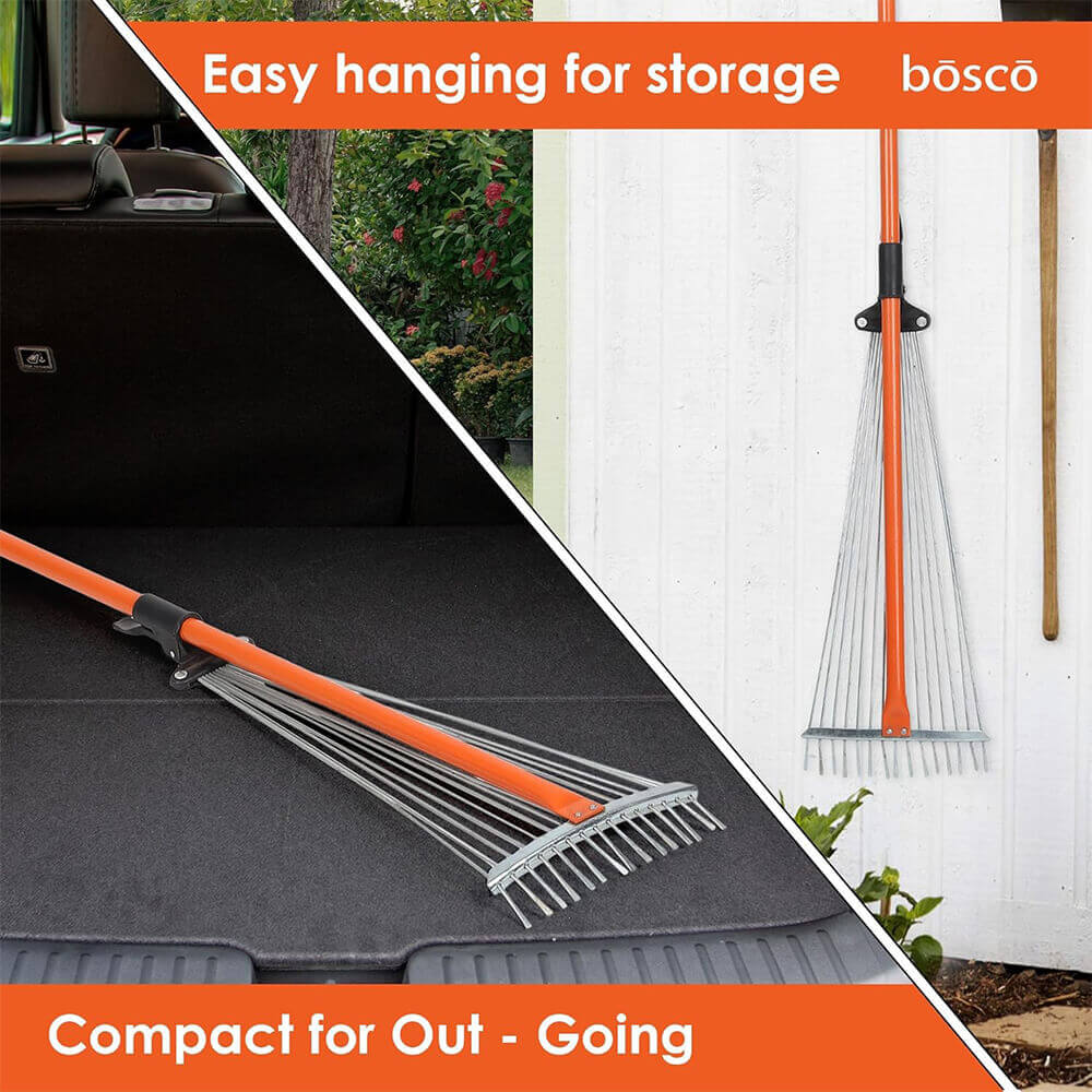 Telescopic Garden with Adjustable Handle (49 to 64 Inch) | Heavy-Duty Alloy Steel Leaf Rake for Lawn, Yard & Garden Cleanup | Extendable Metal Rake for Leaves & Debris Removal