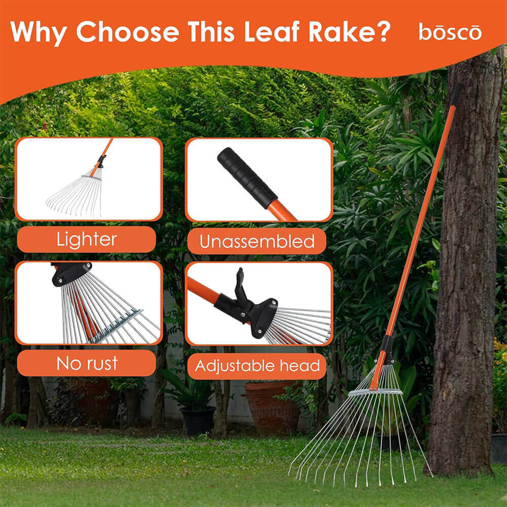 Telescopic Garden with Adjustable Handle (49 to 64 Inch) | Heavy-Duty Alloy Steel Leaf Rake for Lawn, Yard & Garden Cleanup | Extendable Metal Rake for Leaves & Debris Removal