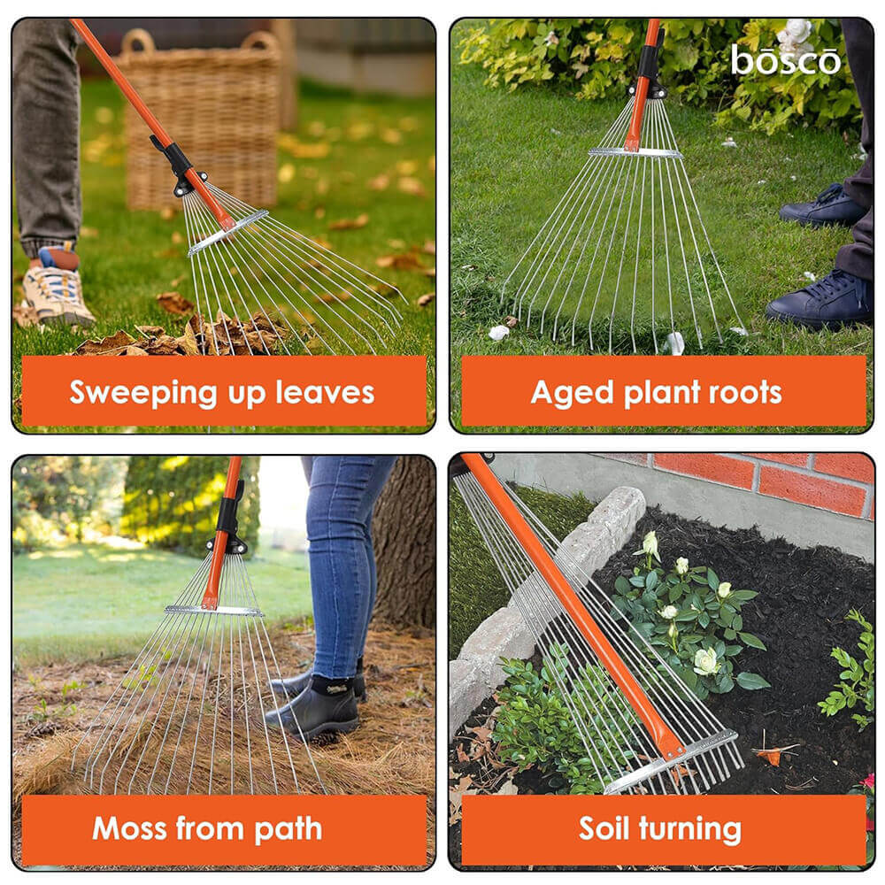 Telescopic Garden with Adjustable Handle (49 to 64 Inch) | Heavy-Duty Alloy Steel Leaf Rake for Lawn, Yard & Garden Cleanup | Extendable Metal Rake for Leaves & Debris Removal