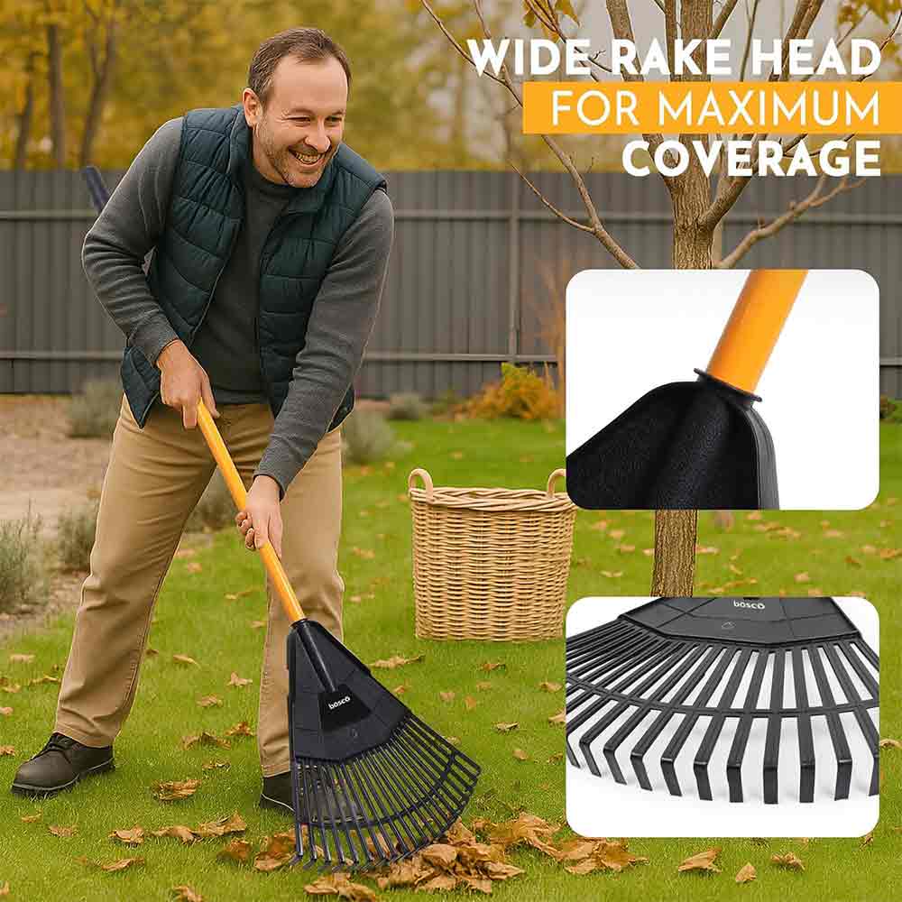 3-in-1 Garden Rake – Heavy Duty Multi-Purpose Landscaping Tool for Raking Leaves, Soil Leveling & Garden Cultivation – Durable Tines with Ergonomic Handle