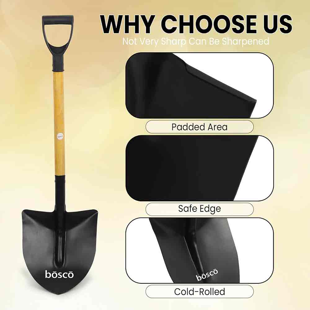 Heavy Duty Multi-Purpose Shovel with D-Handle | Rust-Resistant Steel Blade with Strong Wooden Handle | Durable Outdoor, Gardening, Camping, Construction & Emergency Shovel Tool – Yellow & Black