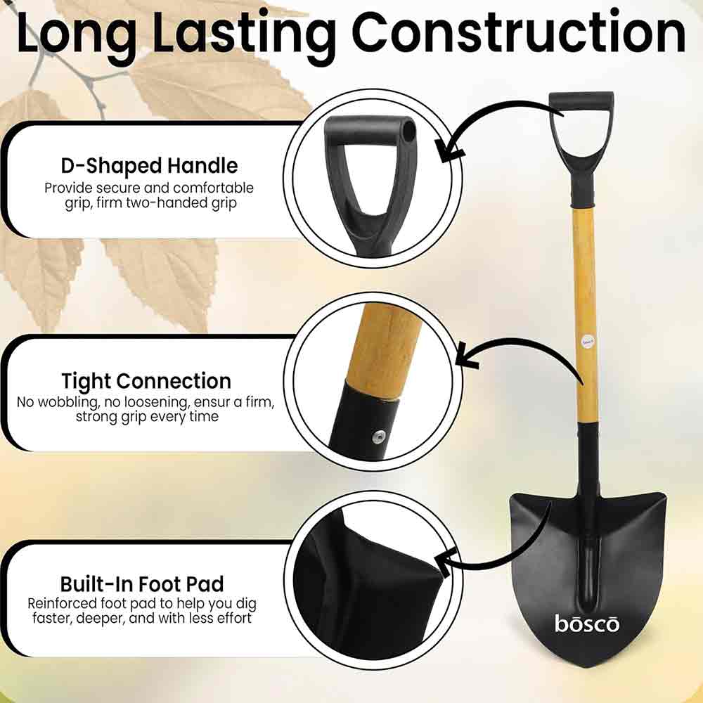 Heavy Duty Multi-Purpose Shovel with D-Handle | Rust-Resistant Steel Blade with Strong Wooden Handle | Durable Outdoor, Gardening, Camping, Construction & Emergency Shovel Tool – Yellow & Black