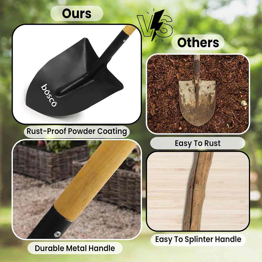 Heavy Duty Multi-Purpose Shovel with D-Handle | Rust-Resistant Steel Blade with Strong Wooden Handle | Durable Outdoor, Gardening, Camping, Construction & Emergency Shovel Tool – Yellow & Black