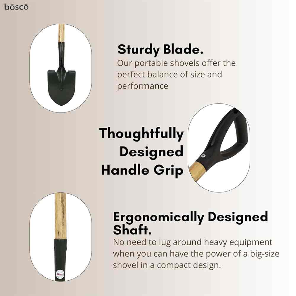 Small Multi-Purpose Shovel for Outdoor, Gardening, Engineering, Camping&Construction Rust-Resistant Steel Blade Compact&Durable Tool for Digging,Lifting,Moving Heavy Duty Shovel with D Handle