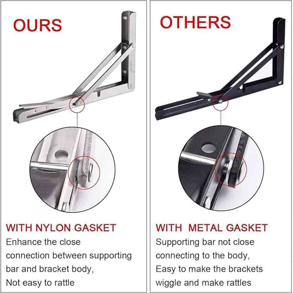 Premium 8" Foldable Stainless Steel Racks,Shelf Bracket, l Bracket, Wall Brackets, Wall Angle Bracket, Folding Table Bracket with Fittings for fold Down Steel Table 8"
